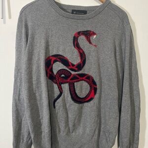 INC International Concepts Gray Sweater with Red Snake Motif